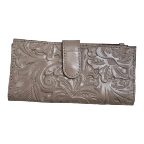 Patricia Nash Nazari Burnished Tooled Bifold Leather Wallet Color Stone‎ NWT - Picture 6 of 8